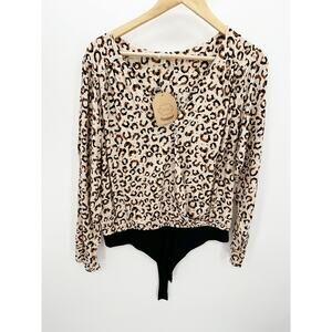 Kori Animal Print Bodysuit Women Sz L Cheetah Print Blouse Career Office NWT